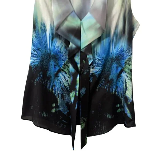 Per Se Sleeveless Top Size 4 Blue Black Green Abstract Print blouse - Picture 8 of 12